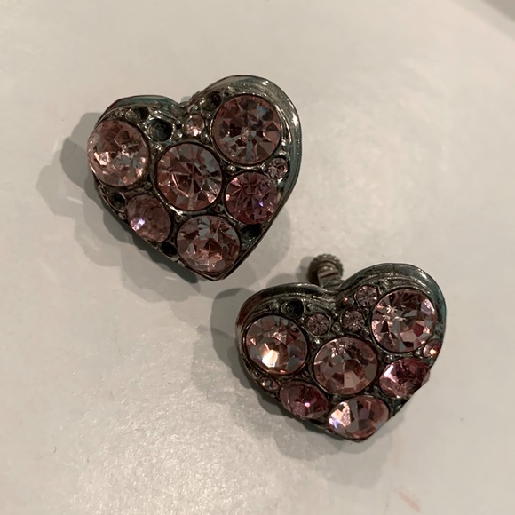 Heart Rhinestoned Clip On Earrings - Picture 2 of 6